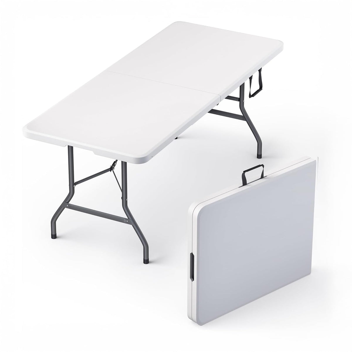 Our Modern Space 8 Feet Foldable Table with Built in Handle & Steel Legs | 8 FT Heavy Duty Portable | Perfect for Party, Dining, Wedding, Events, Picnic Indoor, Outdoor, Camping, Temporary - 8 Foot