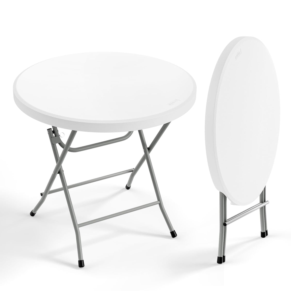 VINGLI 32" Round Folding Commercial Banquet Table, Portable Plastic Coffee Card Dining Table for Kitchen or Outdoor Party Wedding Event, 1 Pack, White