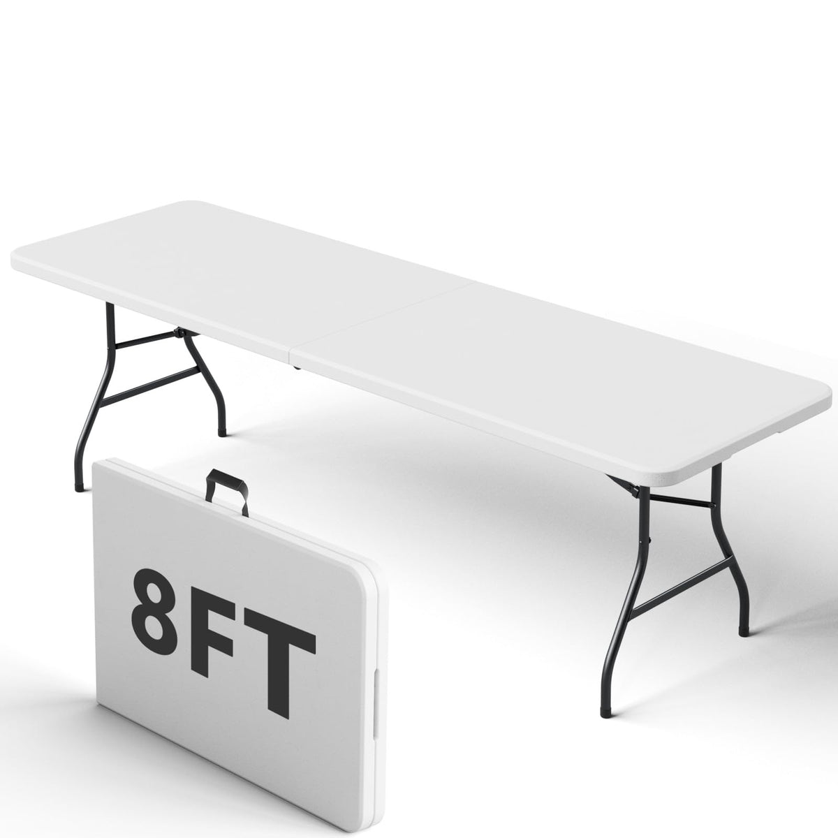 Folding Table 30 Inch - Small Desk Adjustable Height TV Tray for Laptop, Couch, Camping - Heavy Duty Utility Foldable Table for Small Spaces, No Assembly Required,Plastic White Granite