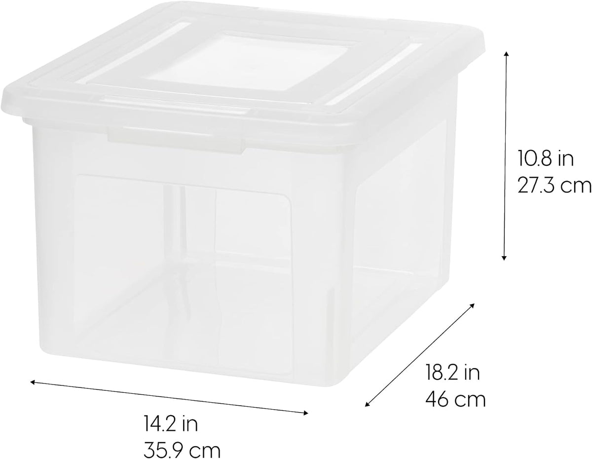 IRIS USA File Box File Organizer Plastic File Box for Letter/Legal File, BPA-Free Plastic Storage Bin Tote Organizer with Durable and Secure Latching Lid, Stackable and Nestable, Clear 35 Qt. 4Pack