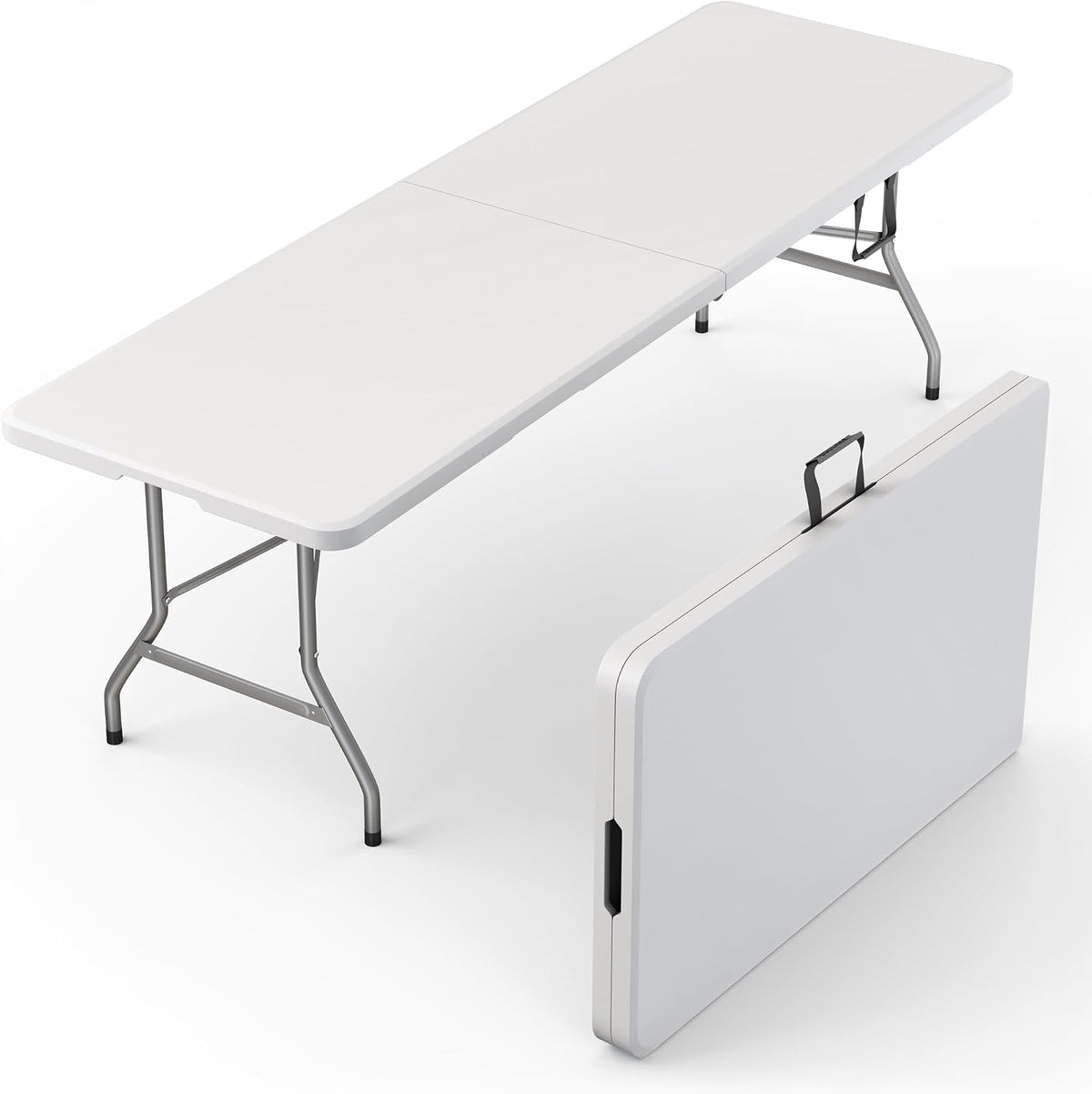 Our Modern Space 8 Feet Foldable Table with Built in Handle & Steel Legs | 8 FT Heavy Duty Portable | Perfect for Party, Dining, Wedding, Events, Picnic Indoor, Outdoor, Camping, Temporary - 8 Foot