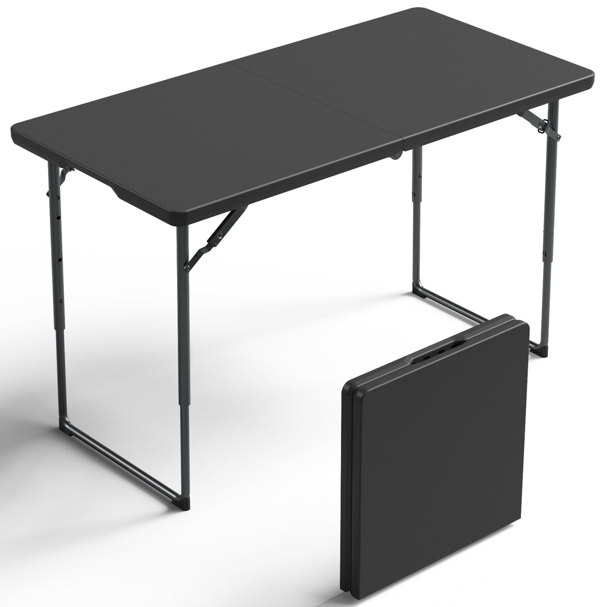 Folding Table 30 Inch - Small Desk Adjustable Height TV Tray for Laptop, Couch, Camping - Heavy Duty Utility Foldable Table for Small Spaces, No Assembly Required,Plastic White Granite