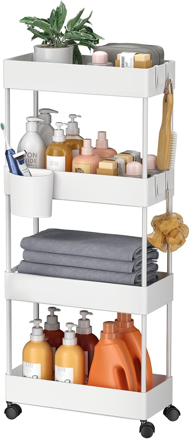 Pipishell 3 Tier Bathroom Storage Cart, Slim Storage Cart with Wheels,Black