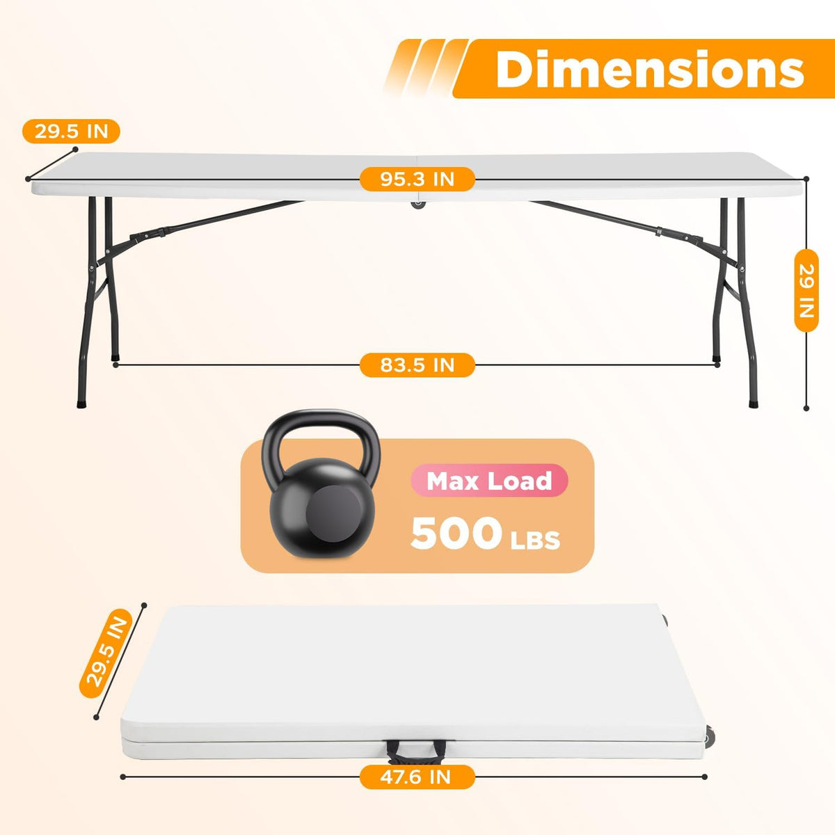 FDW | 8FT Folding Table | White | Portable Plastic Table