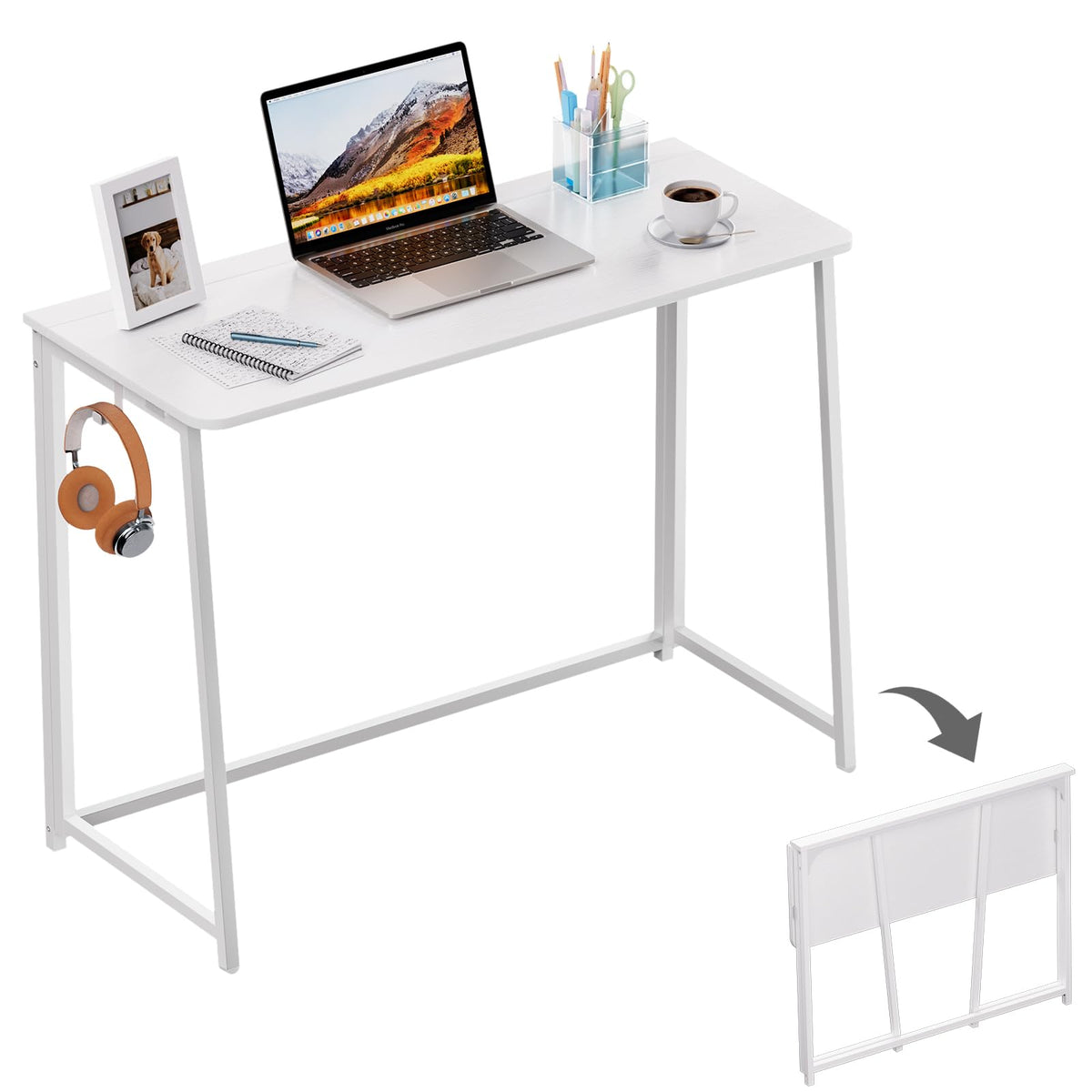 WOHOMO Folding Desk, 31.5" Foldable Computer Table for Small Spaces, Oak