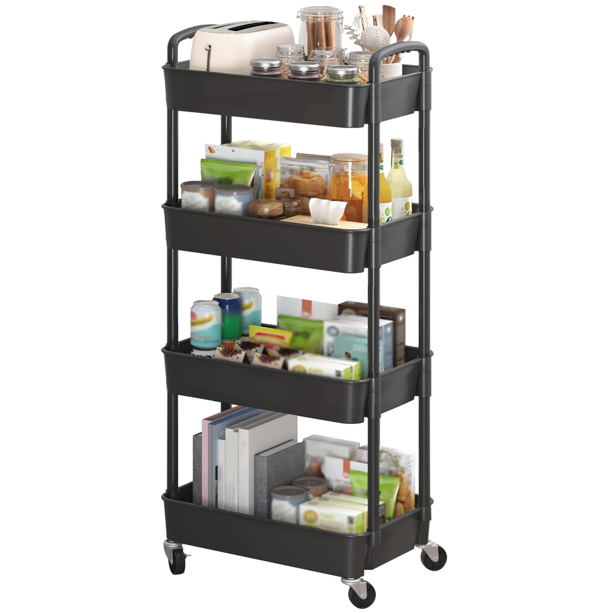 Sywhitta 3-Tier Plastic Rolling Utility Cart with Wheels for Storage,Black
