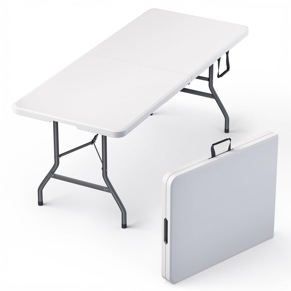 Our Modern Space 8 Feet Foldable Table with Built in Handle & Steel Legs | 8 FT Heavy Duty Portable | Perfect for Party, Dining, Wedding, Events, Picnic Indoor, Outdoor, Camping, Temporary - 8 Foot