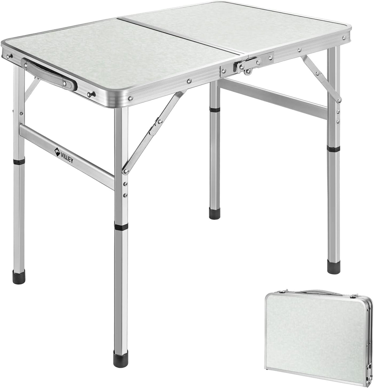 VILLEY 2FT Folding Camping Table, Portable Small Table with Adjustable Legs