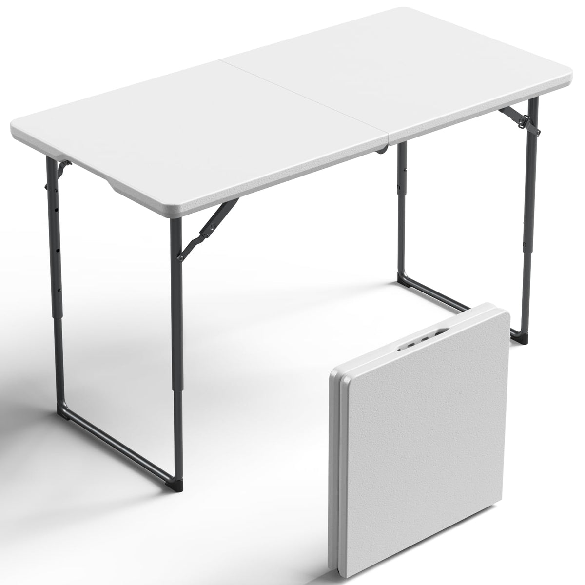 Folding Table 30 Inch - Small Desk Adjustable Height TV Tray for Laptop, Couch, Camping - Heavy Duty Utility Foldable Table for Small Spaces, No Assembly Required,Plastic White Granite