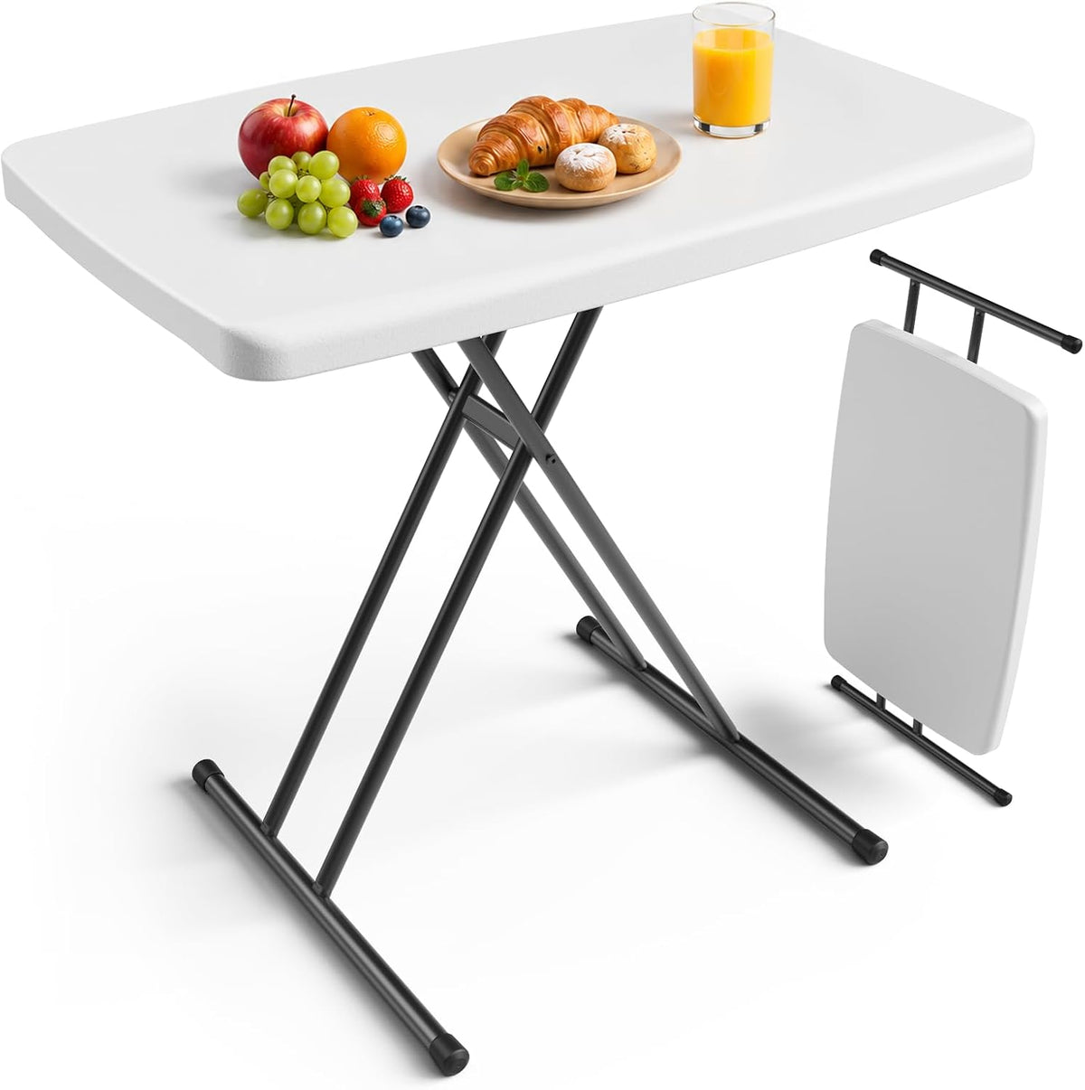 Folding Table 30 Inch - Small Desk Adjustable Height TV Tray for Laptop, Couch, Camping - Heavy Duty Utility Foldable Table for Small Spaces, No Assembly Required,Plastic White Granite