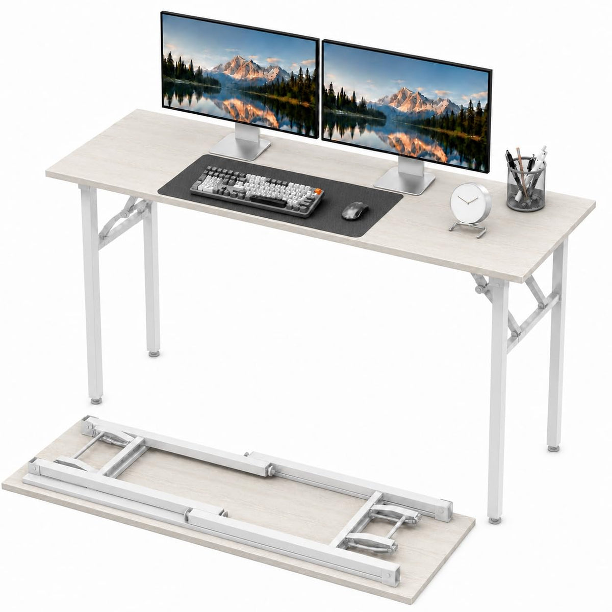 Folding Table Computer Desk - 35.8" No Assembly Folding Desk Design and Foldable Office Desk, Small Desk for Bedroom, Compact Storage Portable Use for Dorm and RV Small Space, Dark Oak