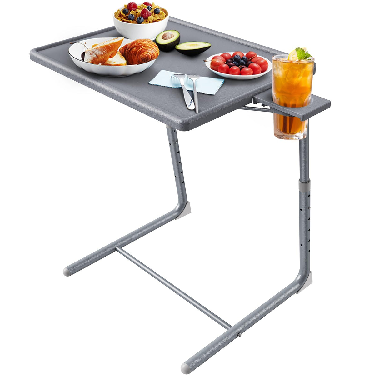 HUANUO Adjustable TV Tray Table - Foldable TV Tray with 6 Height & 3 Tilt Angle Adjustments, TV Dinner Tray with Cup Holder for Couch, Bed, Sofa and Chair (Black)