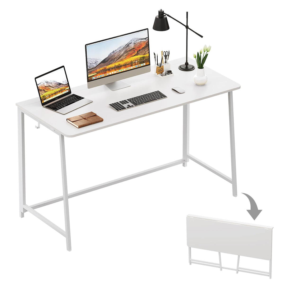 WOHOMO Folding Desk, 31.5" Foldable Computer Table for Small Spaces, Oak