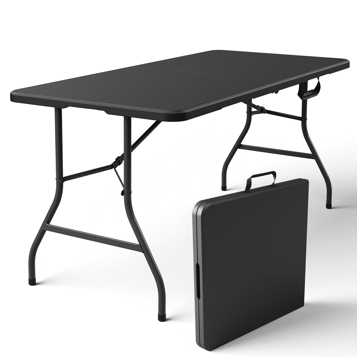 Folding Table 30 Inch - Small Desk Adjustable Height TV Tray for Laptop, Couch, Camping - Heavy Duty Utility Foldable Table for Small Spaces, No Assembly Required,Plastic White Granite