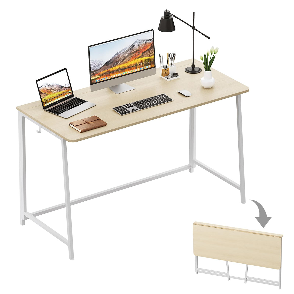 WOHOMO Folding Desk, 31.5" Foldable Computer Table for Small Spaces, Oak