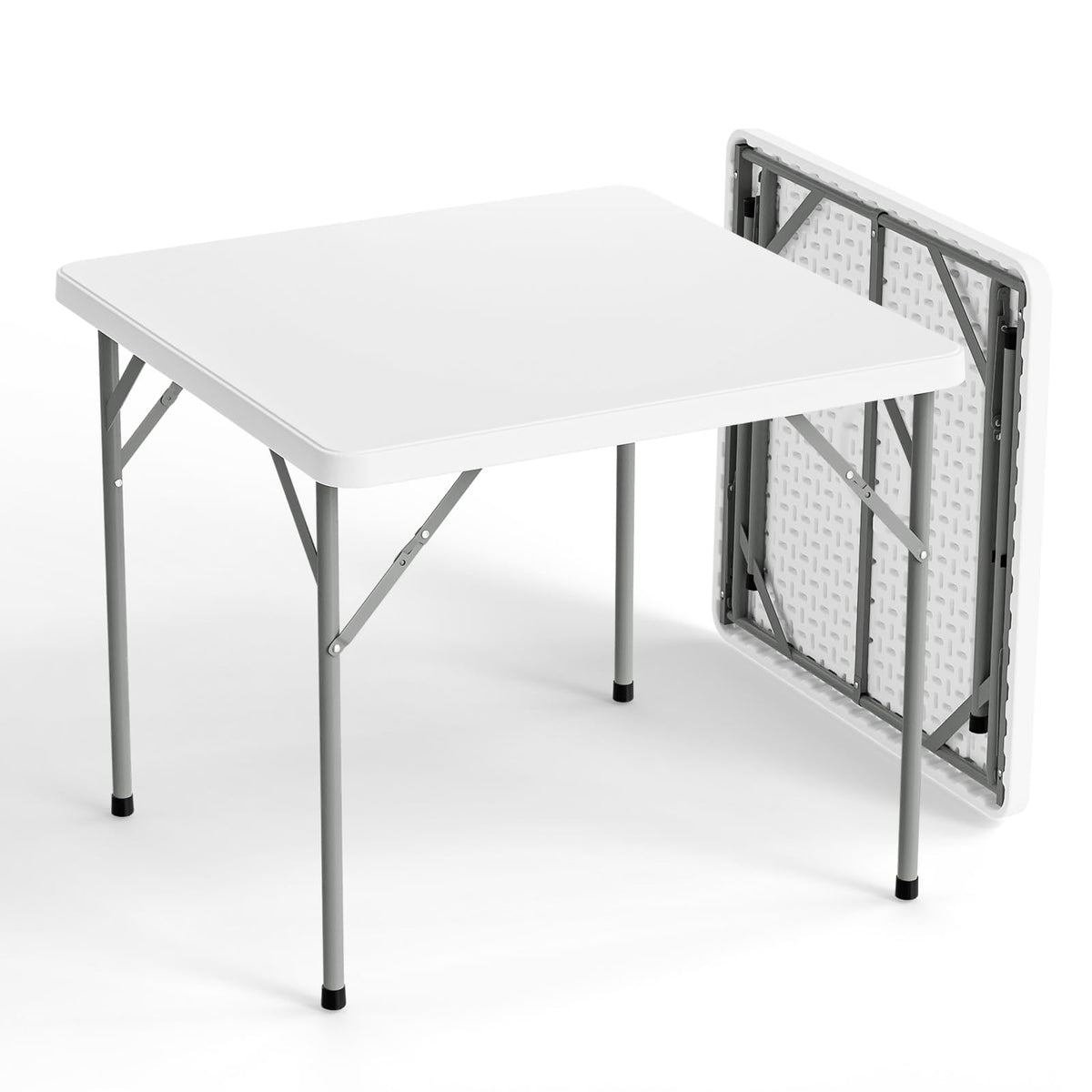 VINGLI White Card Square Table, 34 inch Foldable Legs Full Table Top, Easy to Set up and Store, Folding Portable for Game Puzzles, Gathering, Party, Dining, Indoor, Outdoor, Outside