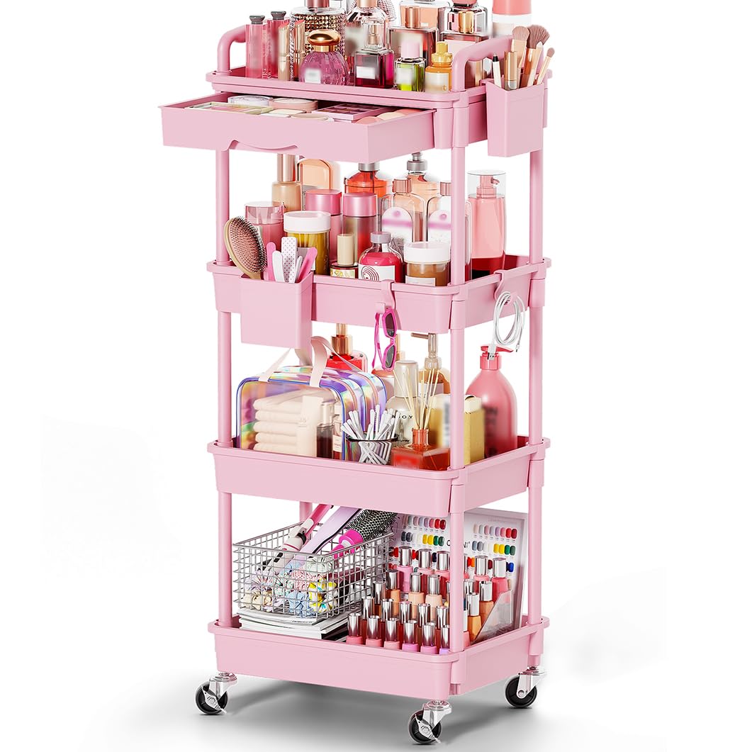 Goovilla Rolling Makeup Organizer Cart with Removable Drawer, 3 Tier White