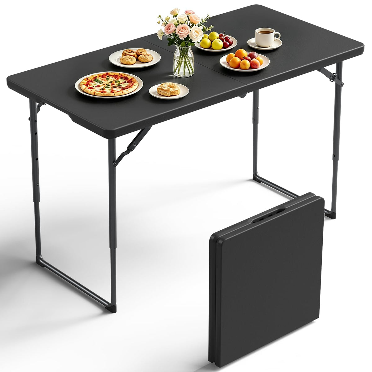 Folding Table 30 Inch - Small Desk Adjustable Height TV Tray for Laptop, Couch, Camping - Heavy Duty Utility Foldable Table for Small Spaces, No Assembly Required,Plastic White Granite