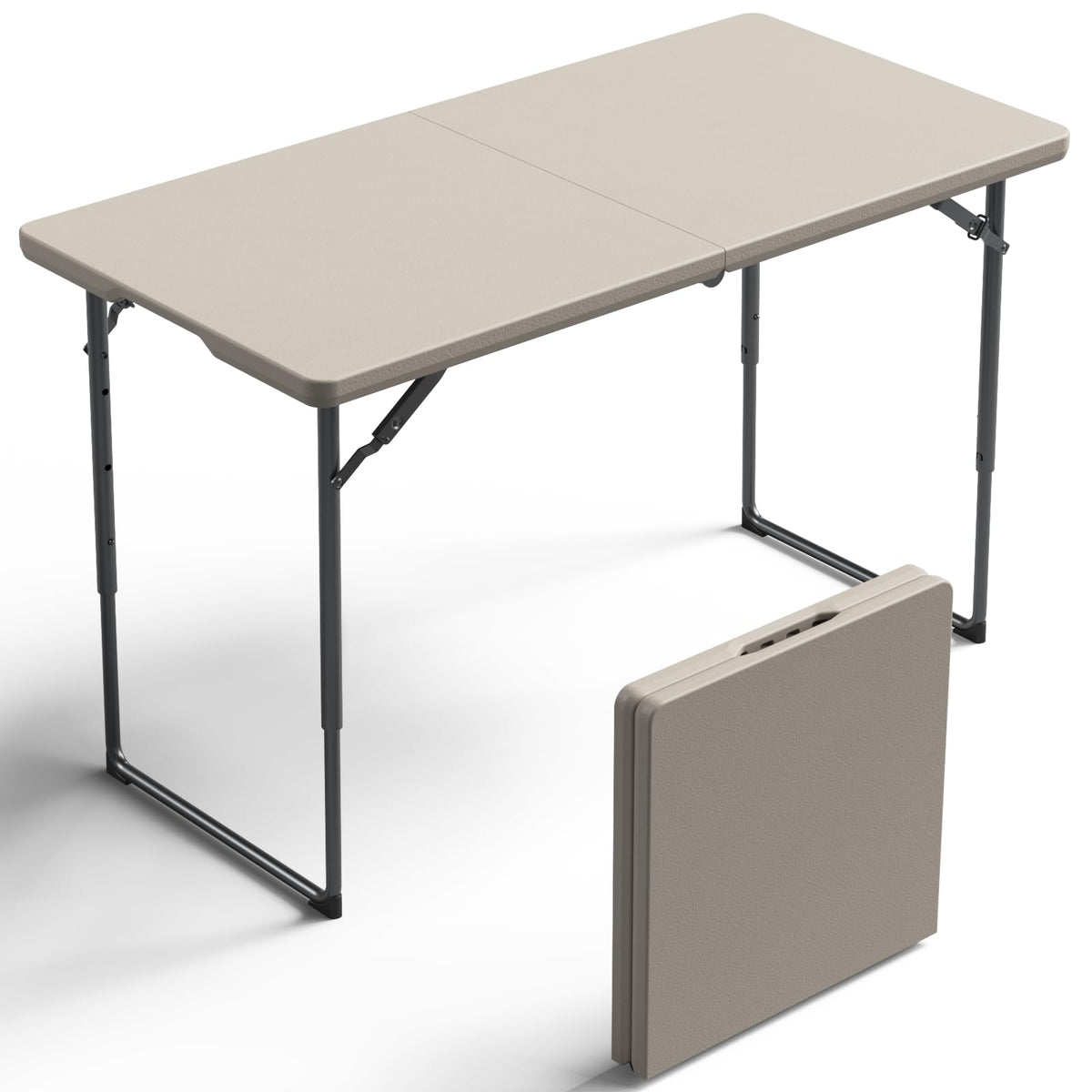 Folding Table 30 Inch - Small Desk Adjustable Height TV Tray for Laptop, Couch, Camping - Heavy Duty Utility Foldable Table for Small Spaces, No Assembly Required,Plastic White Granite