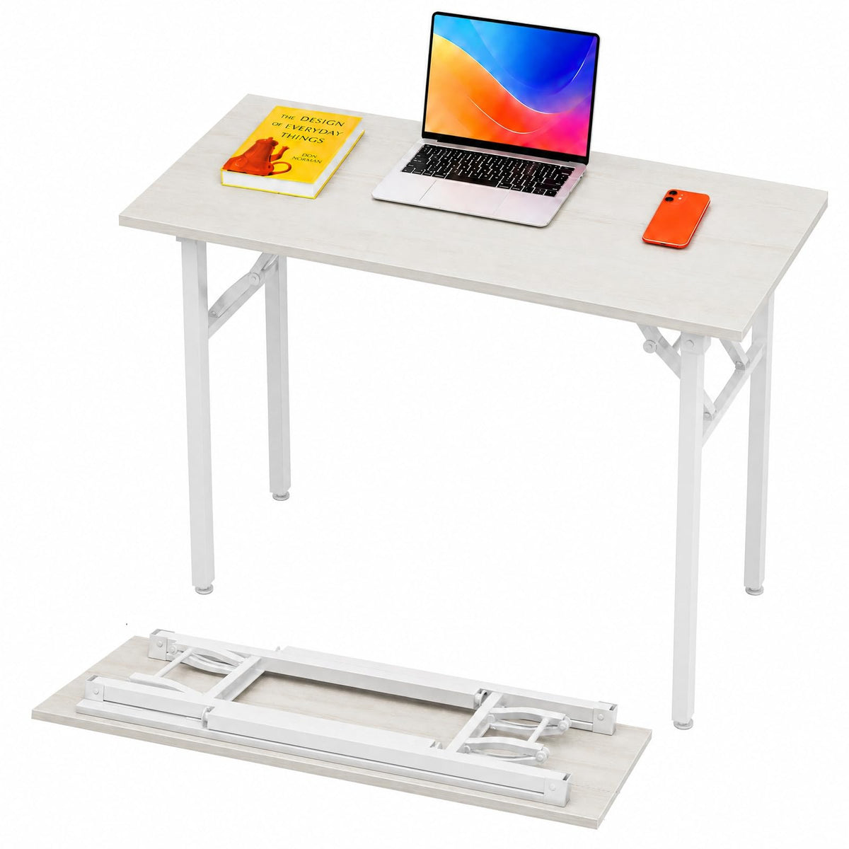 Folding Table Computer Desk - 35.8" No Assembly Folding Desk Design and Foldable Office Desk, Small Desk for Bedroom, Compact Storage Portable Use for Dorm and RV Small Space, Dark Oak