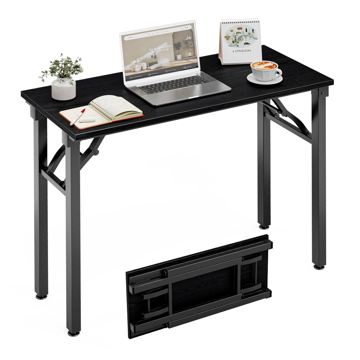 Folding Table Computer Desk - 35.8" No Assembly Folding Desk Design and Foldable Office Desk, Small Desk for Bedroom, Compact Storage Portable Use for Dorm and RV Small Space, Dark Oak