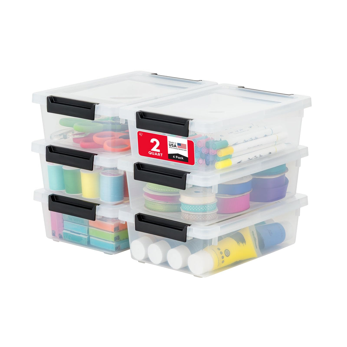 IRIS USA Storage Bins with Lids |Made in USA| 6 Qt - (4-Pack) - Clear