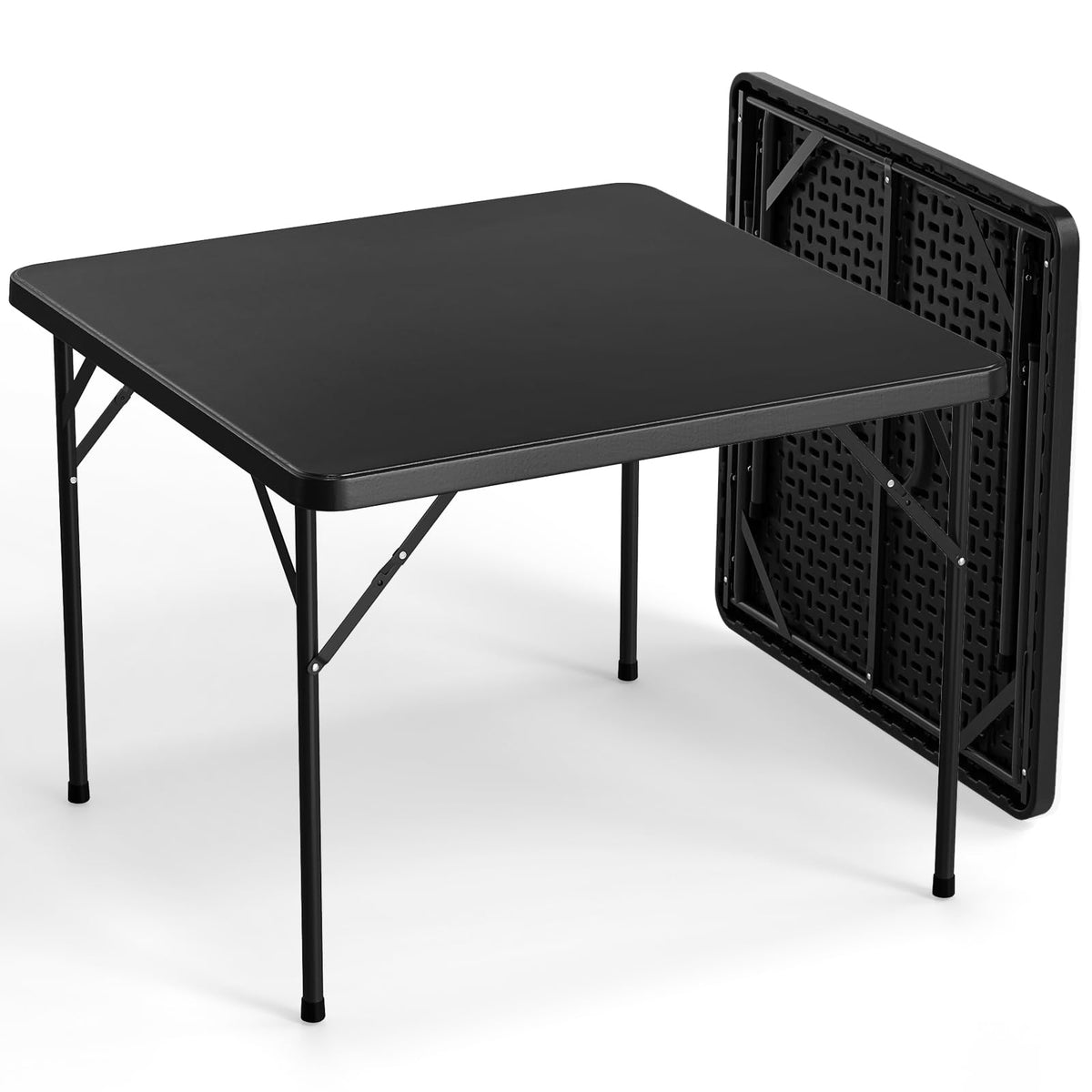 VINGLI White Card Square Table, 34 inch Foldable Legs Full Table Top, Easy to Set up and Store, Folding Portable for Game Puzzles, Gathering, Party, Dining, Indoor, Outdoor, Outside