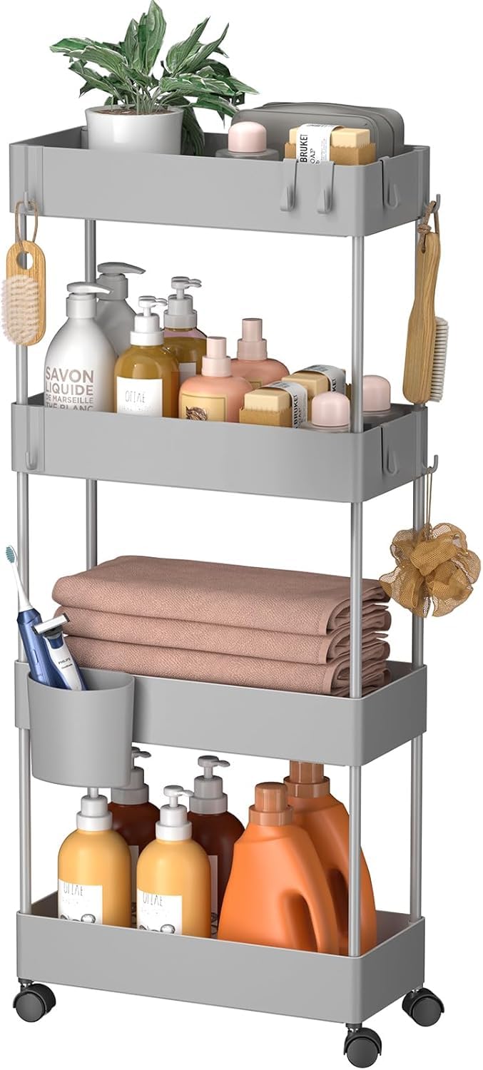Pipishell 3 Tier Bathroom Storage Cart, Slim Storage Cart with Wheels,Black