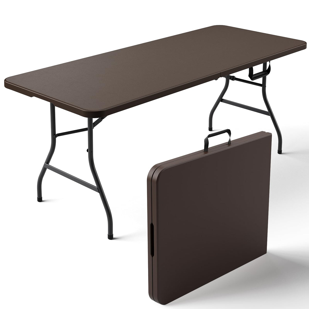 Folding Table 30 Inch - Small Desk Adjustable Height TV Tray for Laptop, Couch, Camping - Heavy Duty Utility Foldable Table for Small Spaces, No Assembly Required,Plastic White Granite