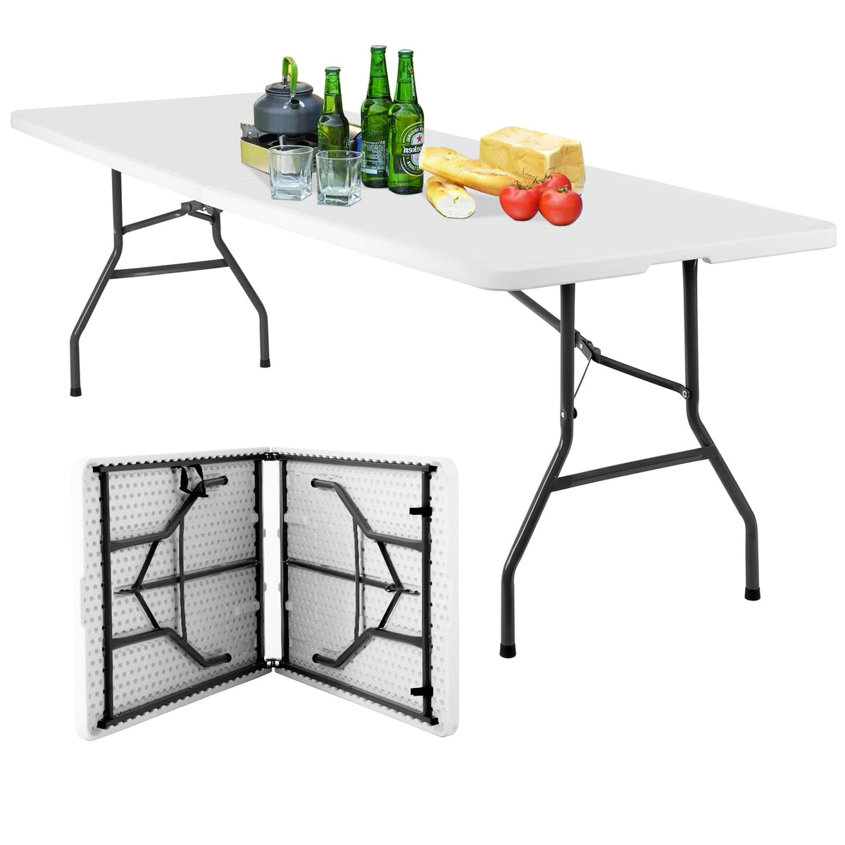 BestOffice | 4FT Folding Table | Brown Ratten | Portable Plastic Table