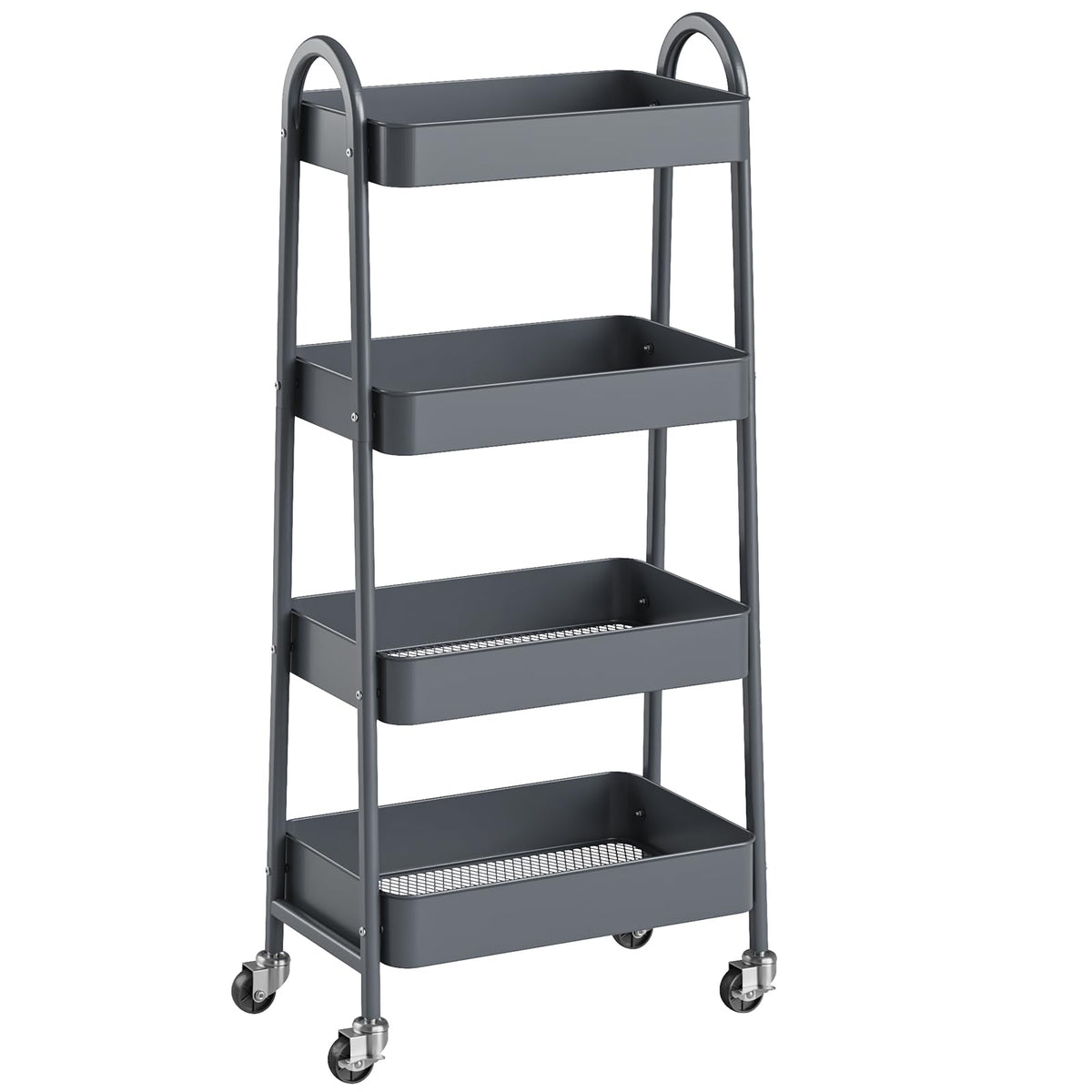 NEWBULIG 3-Tier Metal Rolling Cart with Lockable Wheels, Heavy Duty Mobile Utility Storage Shelf, Roller Book Snack Cart, Organization for Livingroom, Bathroom, Office, Pink
