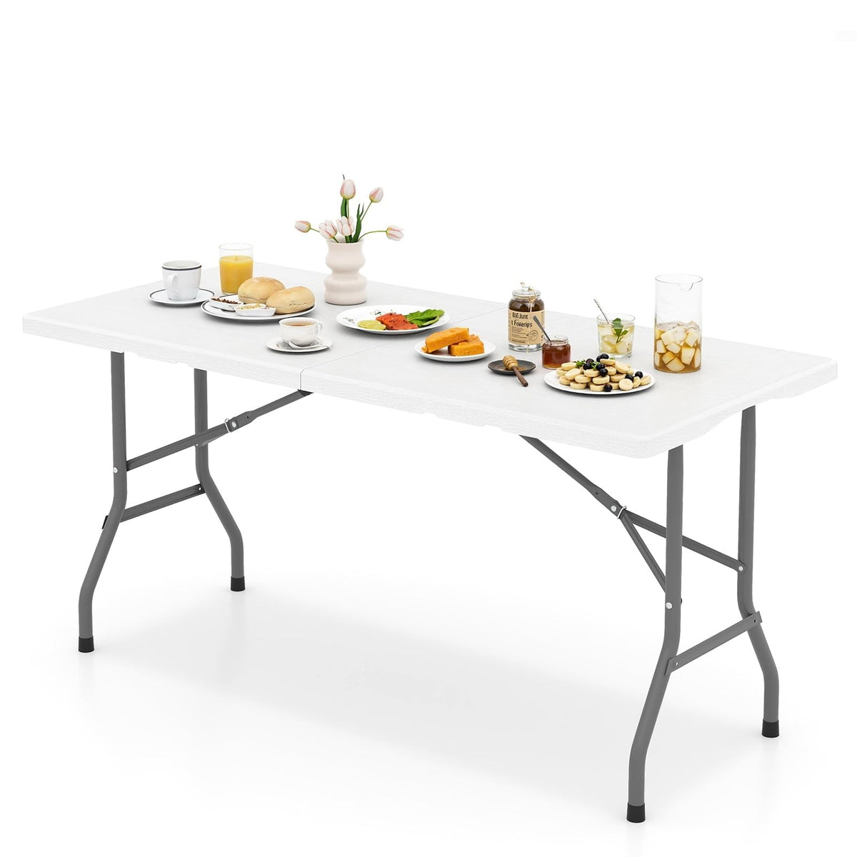 Tangkula 5FT Folding Table, HDPE Plastic Picnic Table for 4-6Person