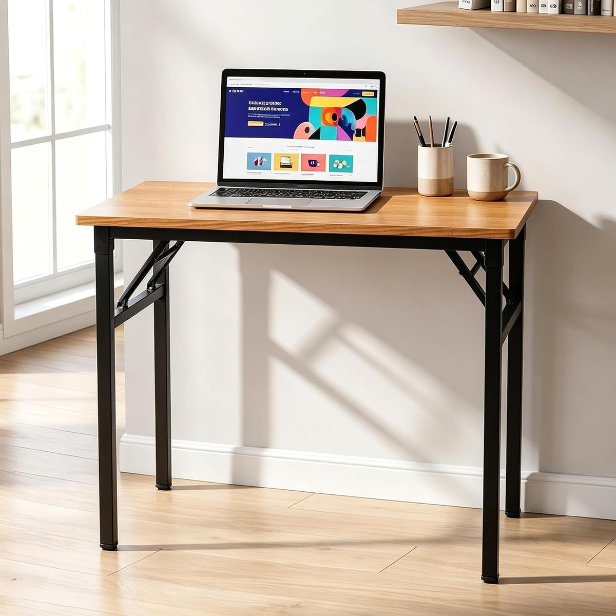 Need Small Computer Desk 31.5x15.7 Inch Folding Home Office Table Teak