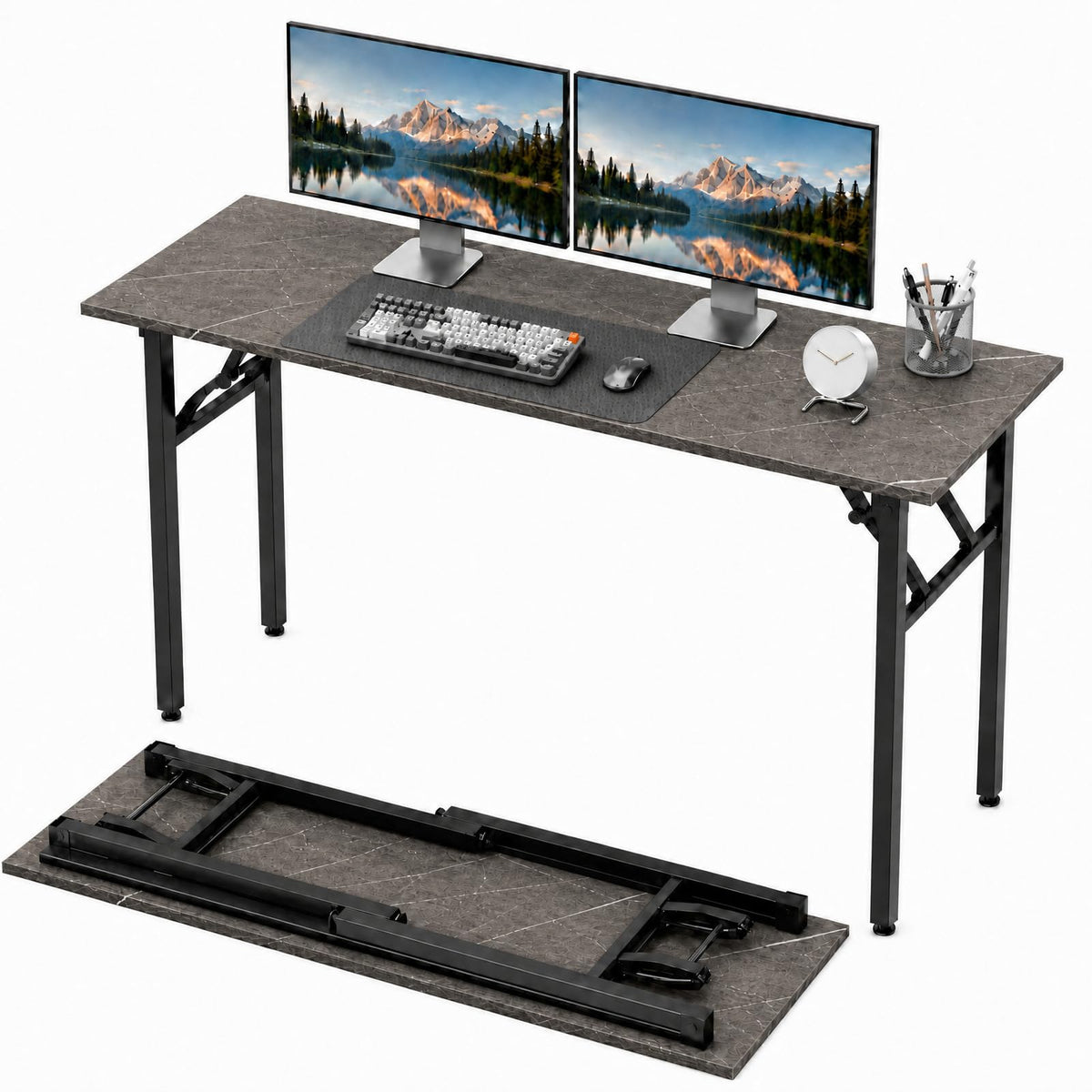 Folding Table Computer Desk - 35.8" No Assembly Folding Desk Design and Foldable Office Desk, Small Desk for Bedroom, Compact Storage Portable Use for Dorm and RV Small Space, Dark Oak