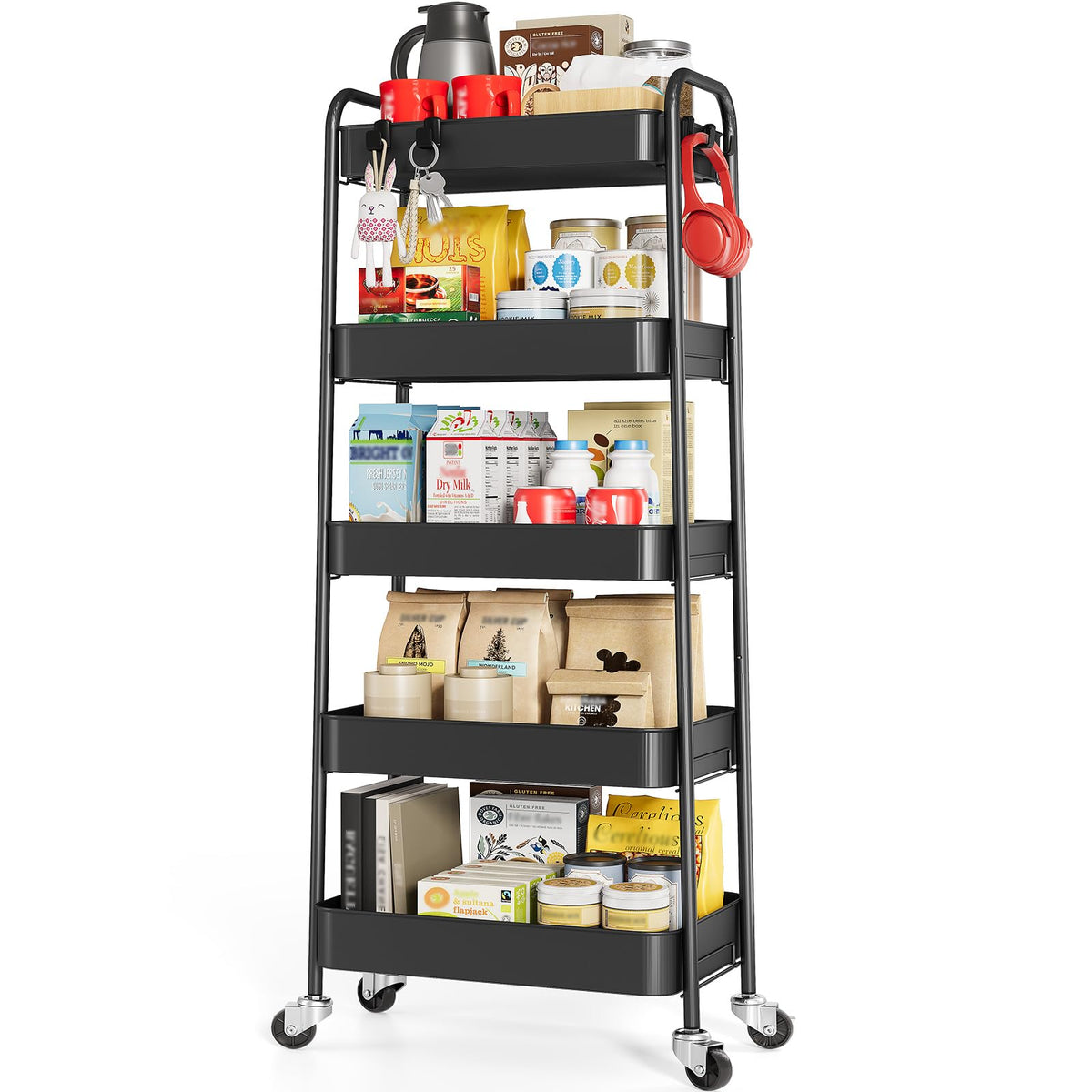 TOOLF 3 Tier Metal Rolling Cart, Utility Storage Cart with Wheels, White