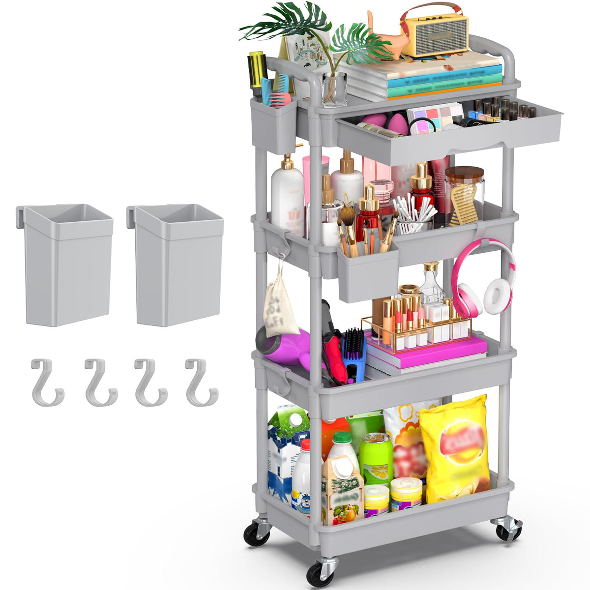 Goovilla 3 Tier Rolling Utility Cart Organizer with Removable Drawer, Black