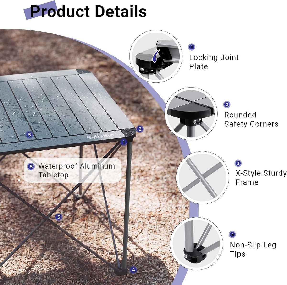 Byliable Camping Square Folding Table, Portable Aluminum Table, Titanium