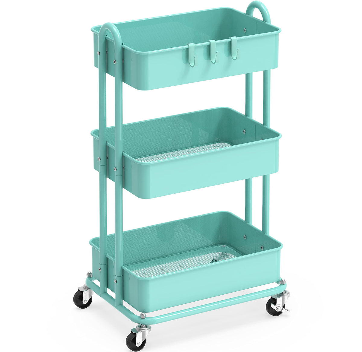 Simple Houseware 3-Tier Heavy Duty Metal Utility Rolling Cart, Navy