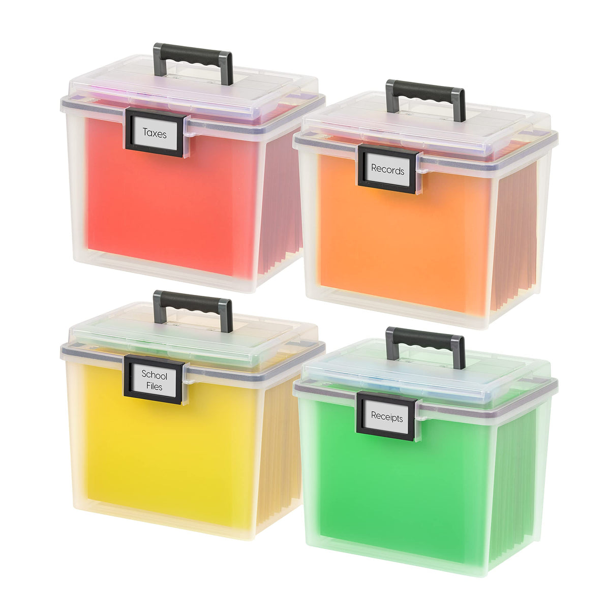 IRIS USA File Box File Organizer Plastic File Box for Letter/Legal File, BPA-Free Plastic Storage Bin Tote Organizer with Durable and Secure Latching Lid, Stackable and Nestable, Clear 35 Qt. 4Pack