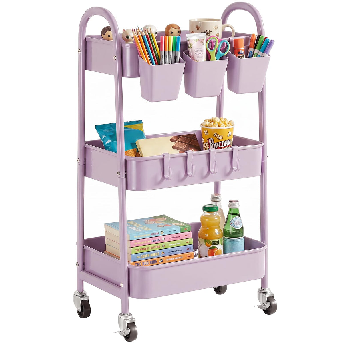 danpinera 3-Tier Rolling Cart, Metal Rolling Storage Cart with Wheels