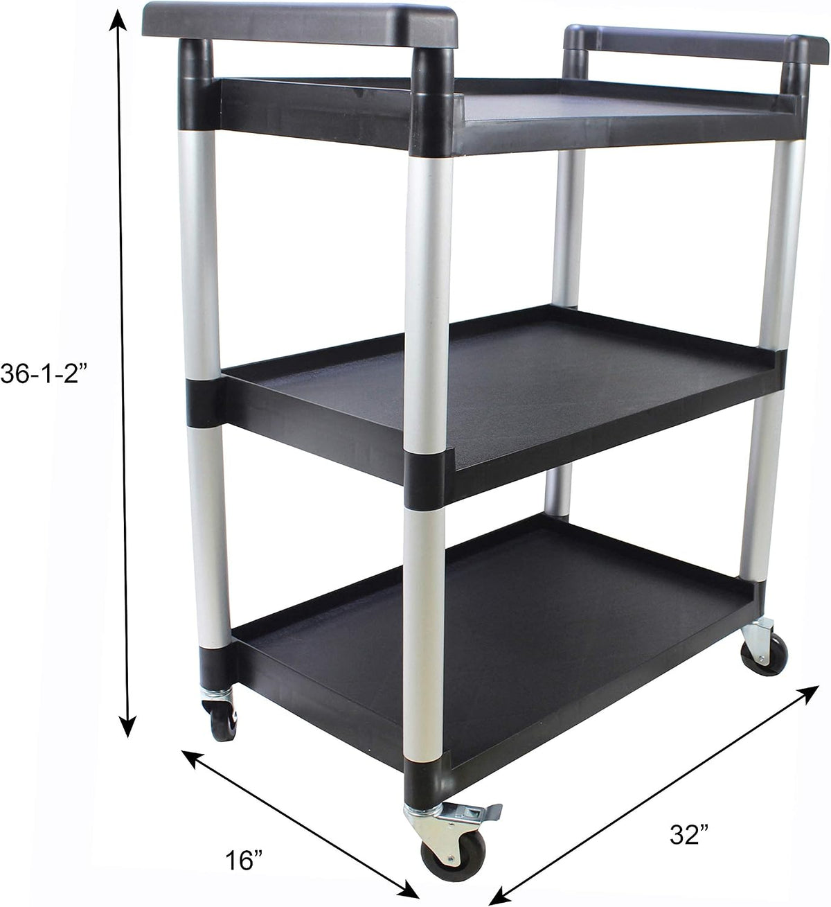 MaxWorks 80774 3-Shelf Utility Plastic Cart with Wheels-225 Lbs Maximum Capacity , Black