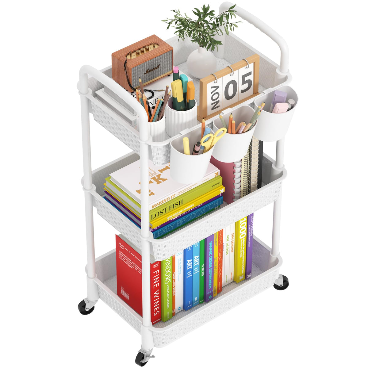 MOYIPIN 3-Tier Plastic Rolling Utility Cart with Handle,Black