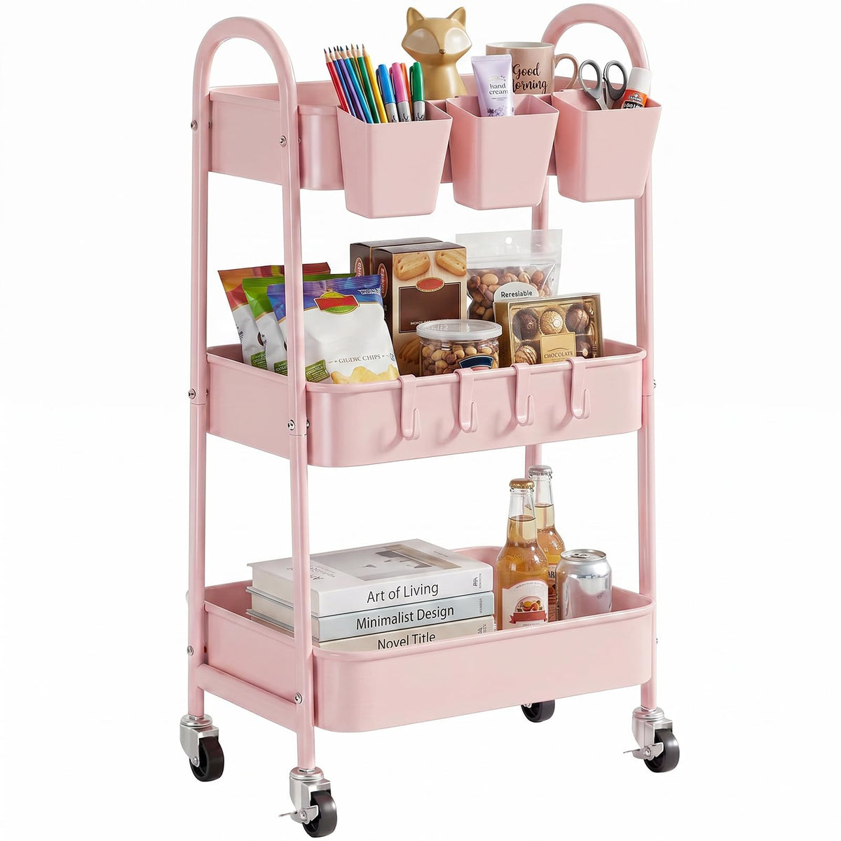 danpinera 3-Tier Rolling Cart, Metal Rolling Storage Cart with Wheels