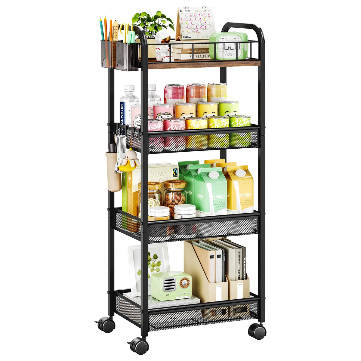 HapiRm 3 Tier Metal Rolling Cart- Utility Storage Cart with Locking Wheels