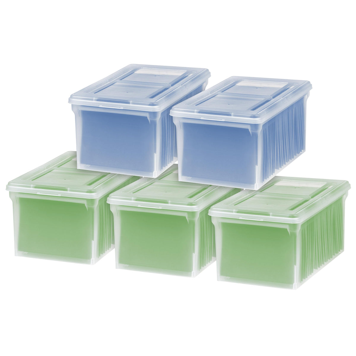IRIS USA File Box File Organizer Plastic File Box for Letter/Legal File, BPA-Free Plastic Storage Bin Tote Organizer with Durable and Secure Latching Lid, Stackable and Nestable, Clear 35 Qt. 4Pack