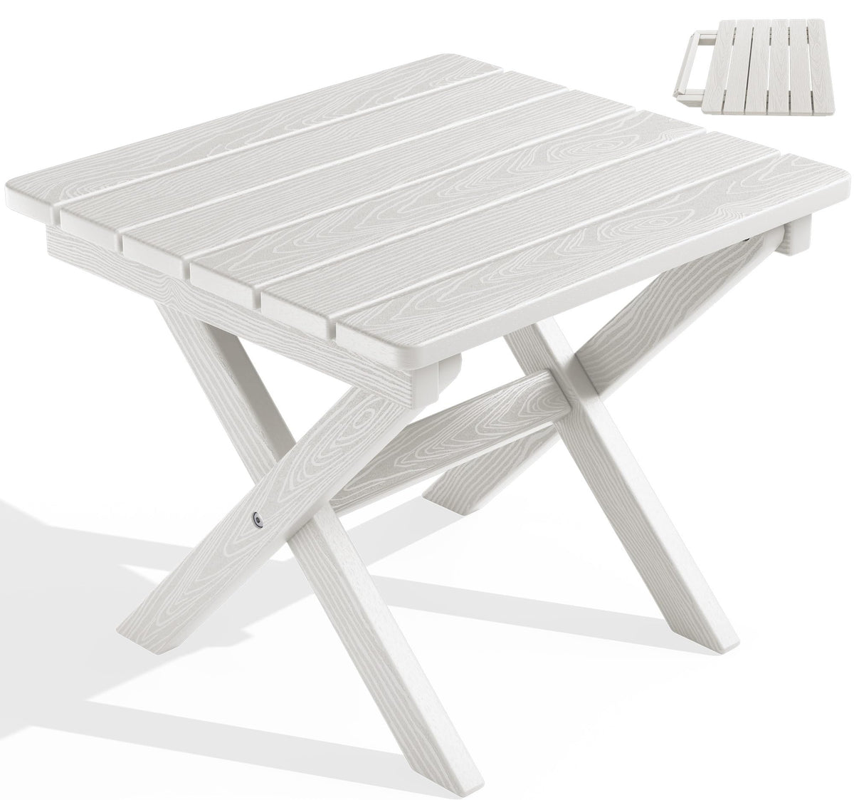 SERWALL Small Folding Side Table, HDPE Outdoor End Table, Coffee