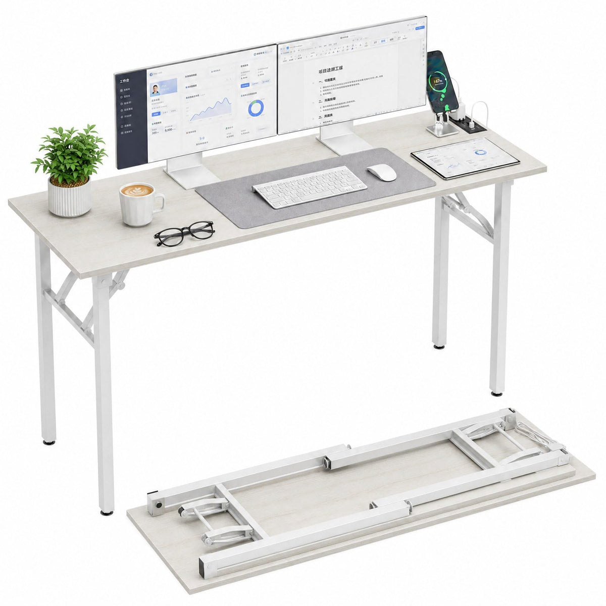 Folding Table Computer Desk - 35.8" No Assembly Folding Desk Design and Foldable Office Desk, Small Desk for Bedroom, Compact Storage Portable Use for Dorm and RV Small Space, Dark Oak
