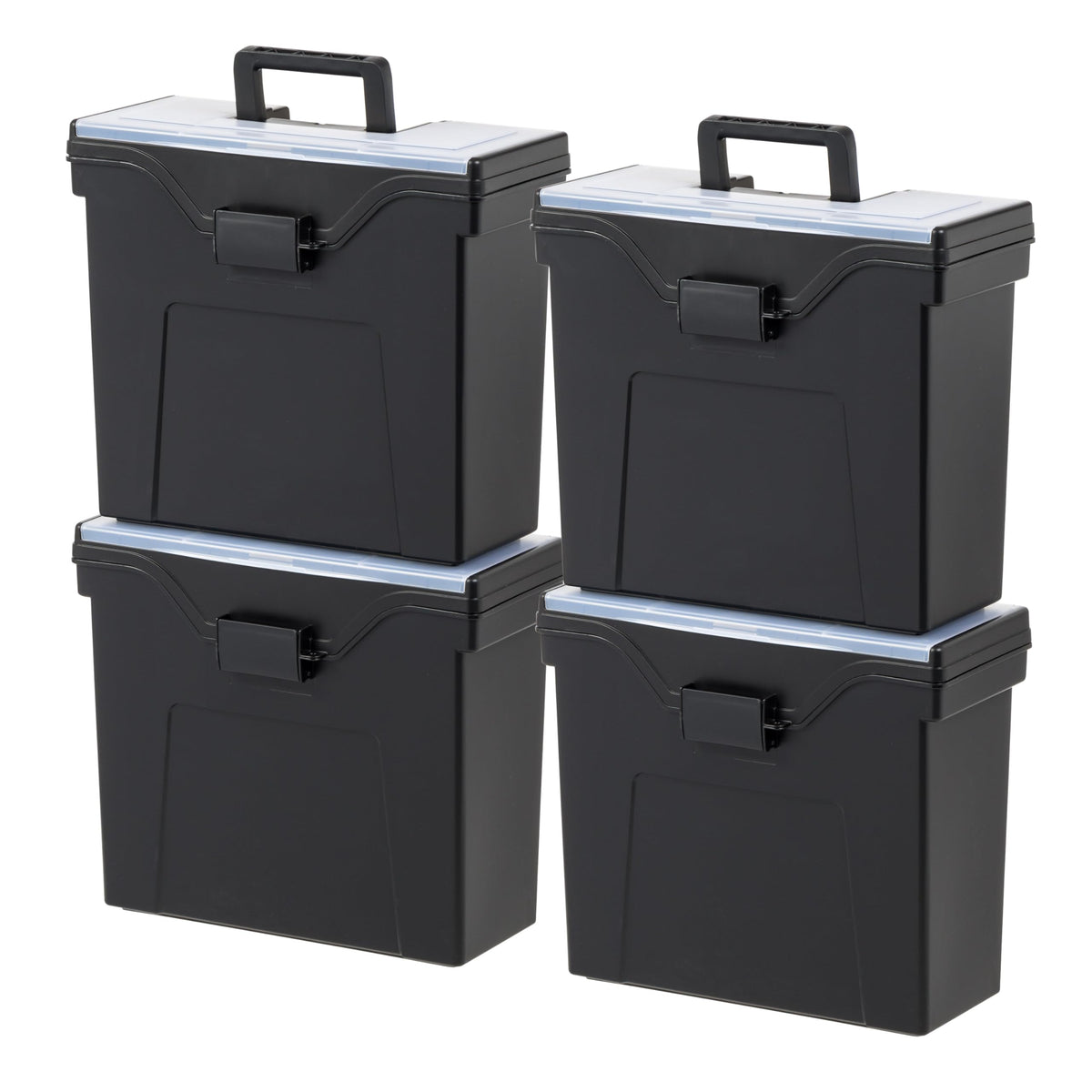 IRIS USA File Box File Organizer Plastic File Box for Letter/Legal File, BPA-Free Plastic Storage Bin Tote Organizer with Durable and Secure Latching Lid, Stackable and Nestable, Clear 35 Qt. 4Pack