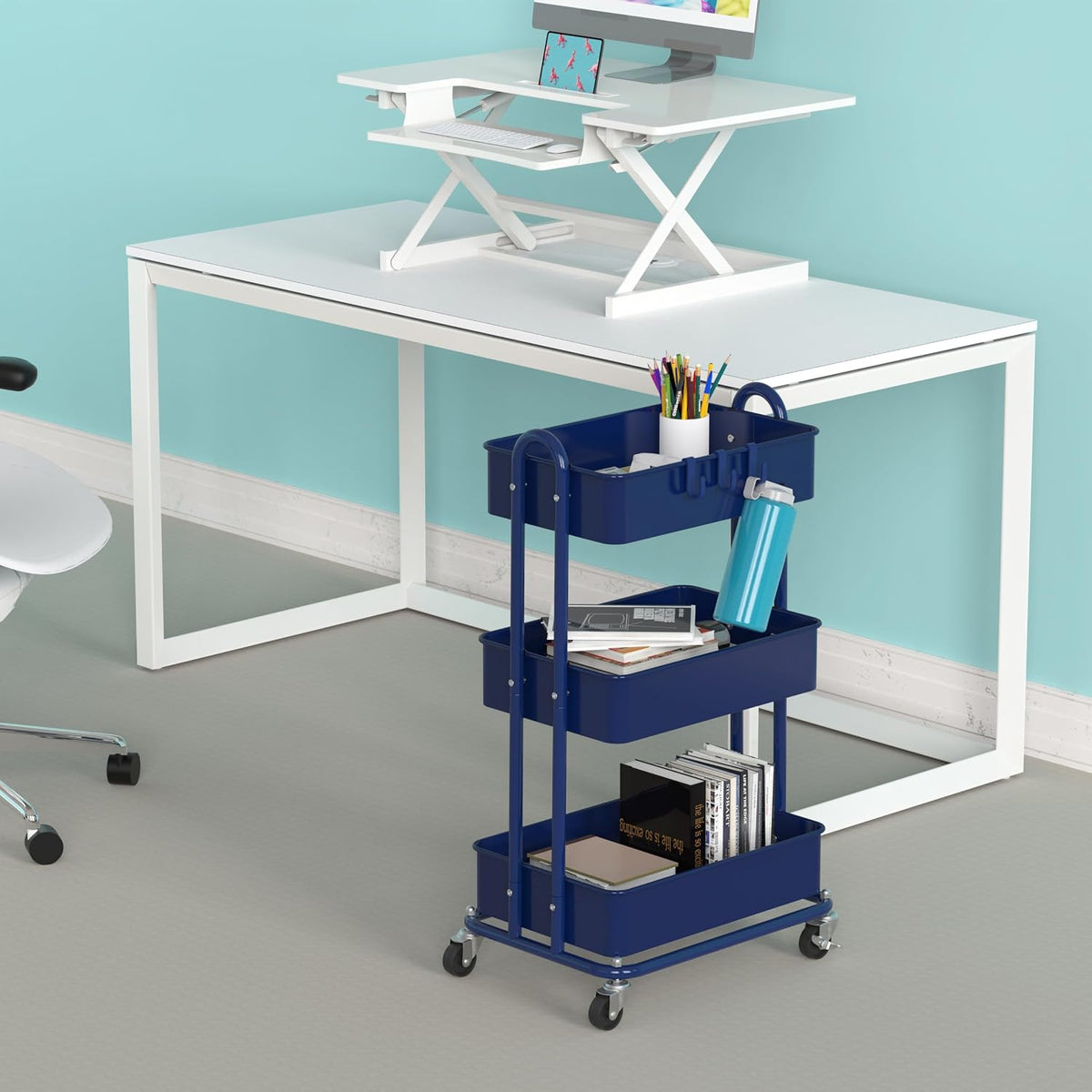 Simple Houseware 3-Tier Heavy Duty Metal Utility Rolling Cart, Navy
