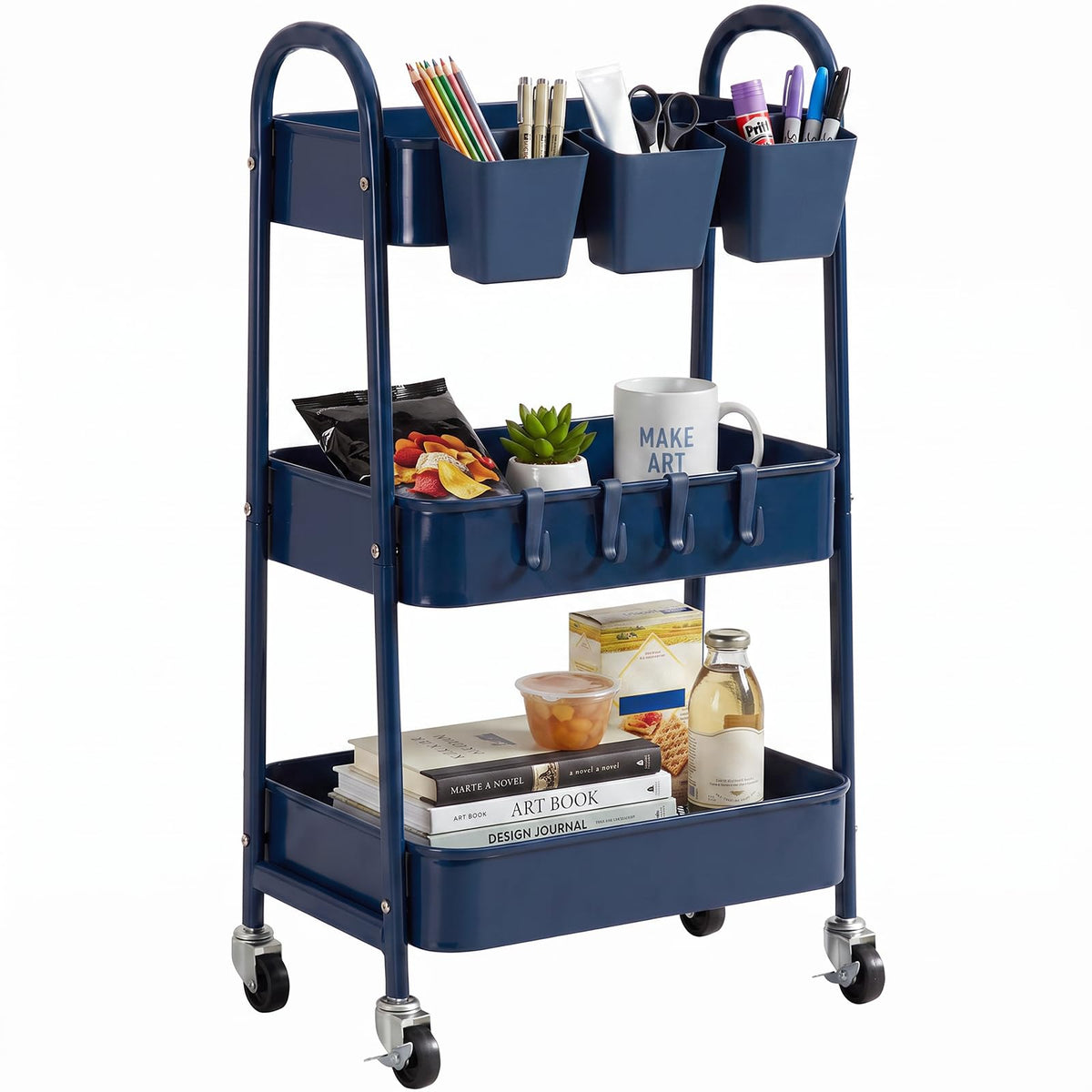 danpinera 3-Tier Rolling Cart, Metal Rolling Storage Cart with Wheels